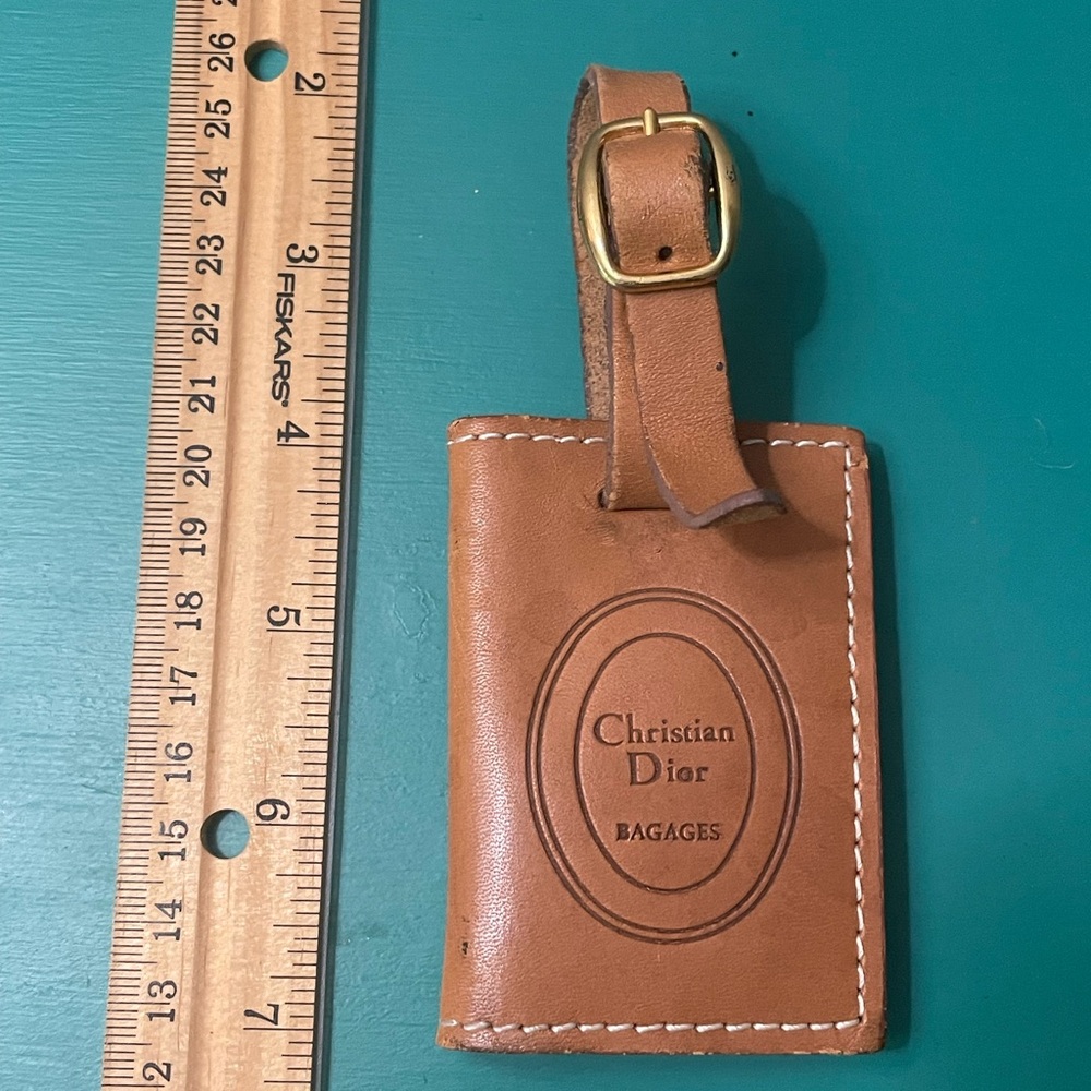 VTG CHRISTIAN DIOR Bagages Camel Brown Leather Luggage Tag Holder - Picture 6 of 11